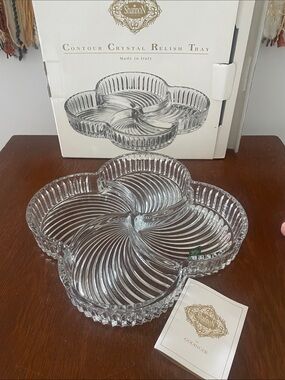 Godinger Clear Contour Crystal 4-Section Relish Tray new